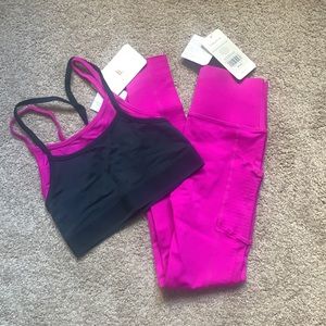 Fabletics pink/purple/navy blue workout set